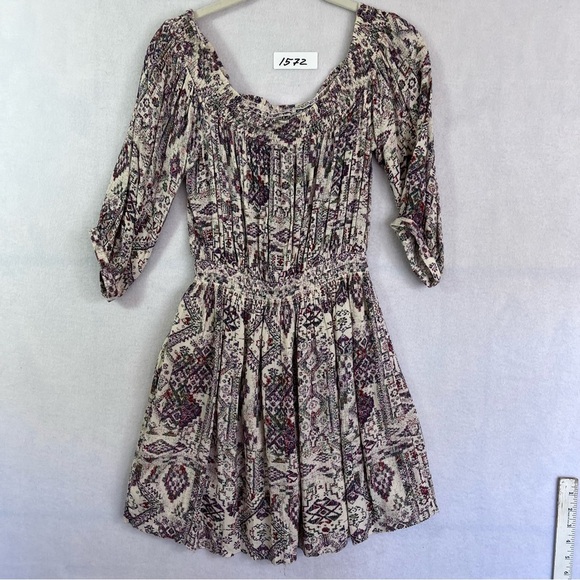 Ecote Urban Outfitters Gauze Cold Shoulder Smocked Printed Dress - Picture 1 of 12